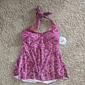 Women’s Pink Halter Tankini Top - Floral Print